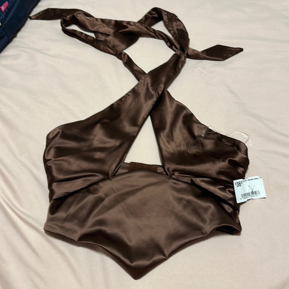 Brown halter crop top
